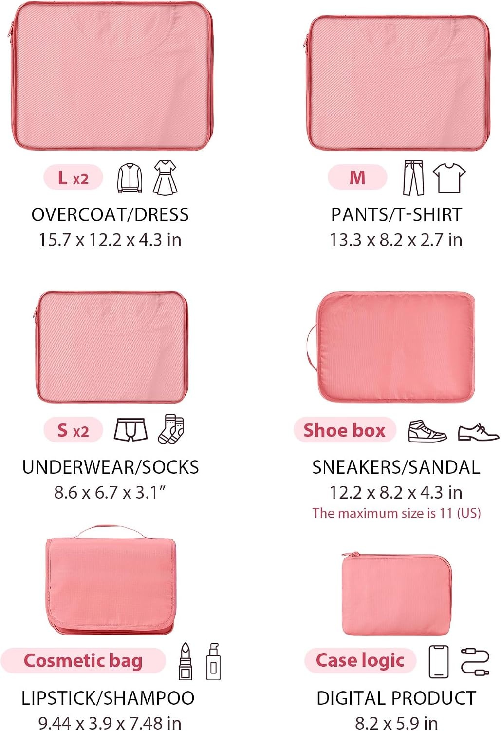 image:image8 Pcs Packing Cubes for SuitcasesTravel Cubes Set Storage Bag Suitcase Organizer Lightweight Luggage