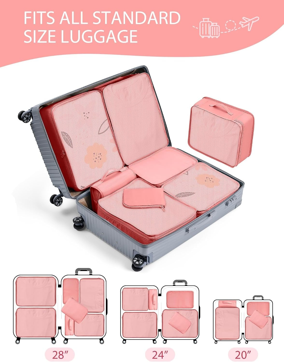 image:image8 Pcs Packing Cubes for SuitcasesTravel Cubes Set Storage Bag Suitcase Organizer Lightweight Luggage