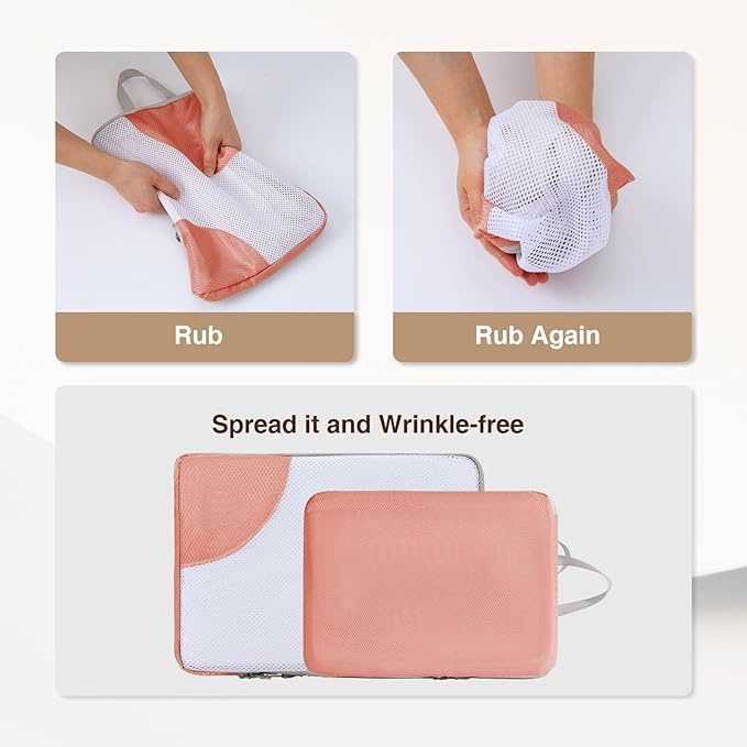 image:imageCompression Packing Cubes Travel DIMJ 8 Set Packing Cubes for Travel Lightweight Packing Cubes Compression Packing Cubes for Suitcases with Thick Zip Clear Window Wash Bag Pink HXYS004