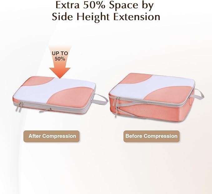 image:imageCompression Packing Cubes Travel DIMJ 8 Set Packing Cubes for Travel Lightweight Packing Cubes Compression Packing Cubes for Suitcases with Thick Zip Clear Window Wash Bag Pink HXYS004