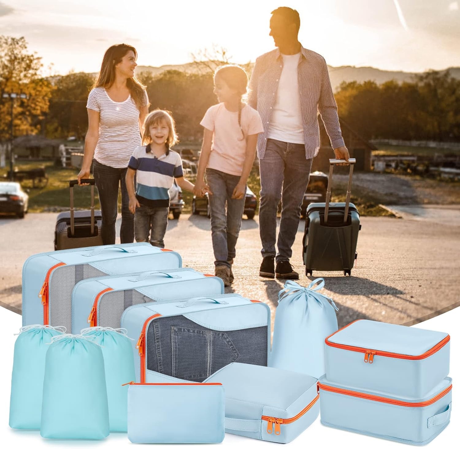 image:imageDIMJ 11 Set Packing Cubes Travel Luggage Packing Organizers Lightweight Travel Cloth Storage Bag with Bra Underwear Cube Cosmetics Bag and Shoe Pouch