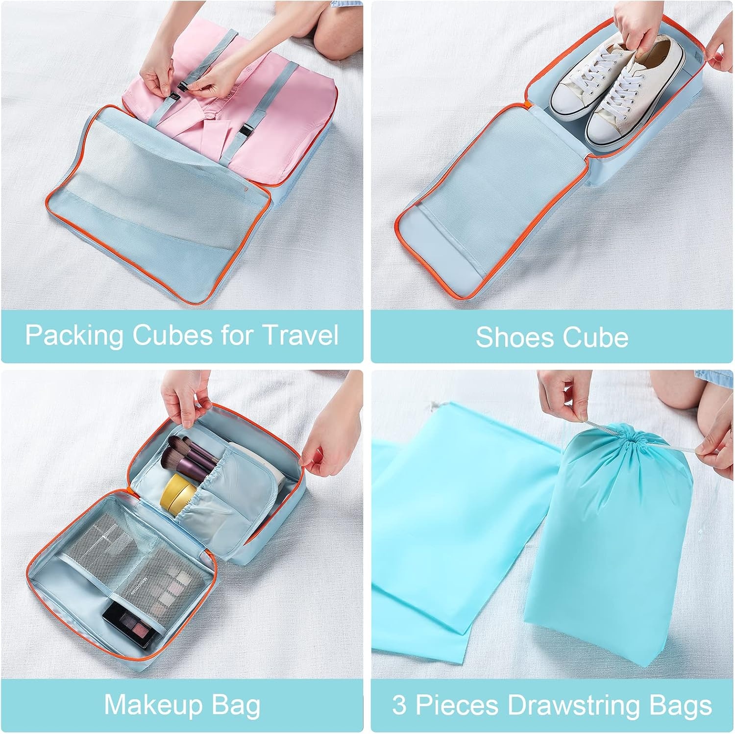 image:imageDIMJ 11 Set Packing Cubes Travel Luggage Packing Organizers Lightweight Travel Cloth Storage Bag with Bra Underwear Cube Cosmetics Bag and Shoe Pouch