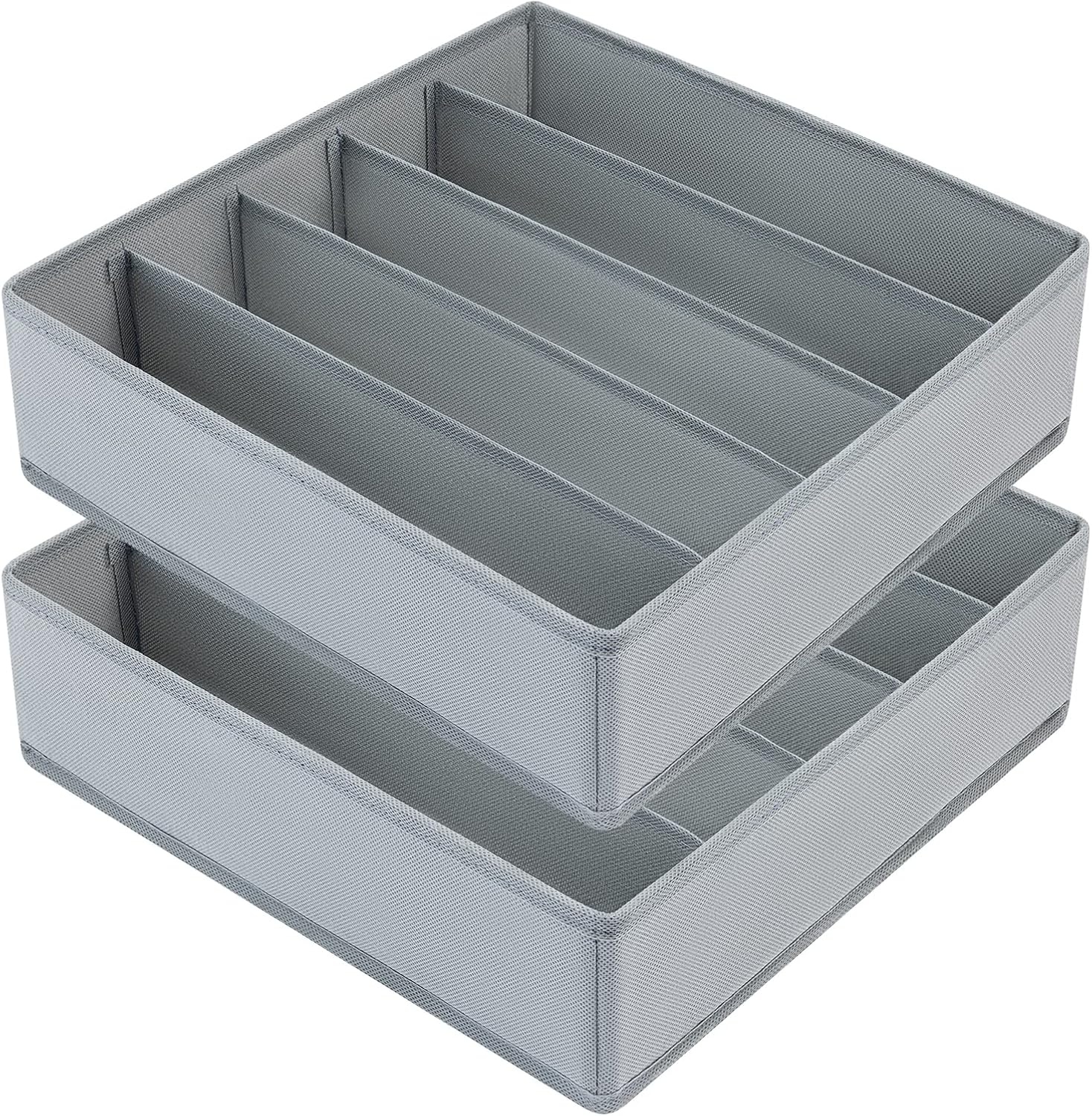 image:imageDIMJ 2 Pack Bra Organizer 5 Cells Underwear Organizer for Drawer Drawer Organizer Bins with Divider Foldable Fabric Dresser Organizer for Bra Socks Ties Belts Grey