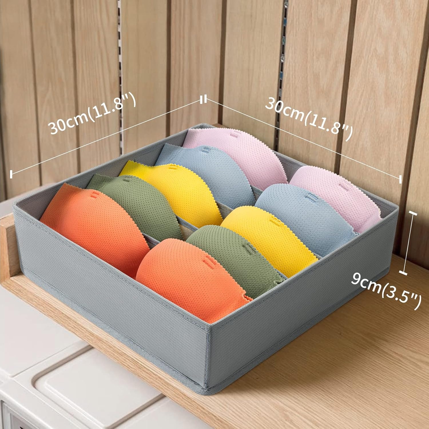 image:imageDIMJ 2 Pack Bra Organizer 5 Cells Underwear Organizer for Drawer Drawer Organizer Bins with Divider Foldable Fabric Dresser Organizer for Bra Socks Ties Belts Grey