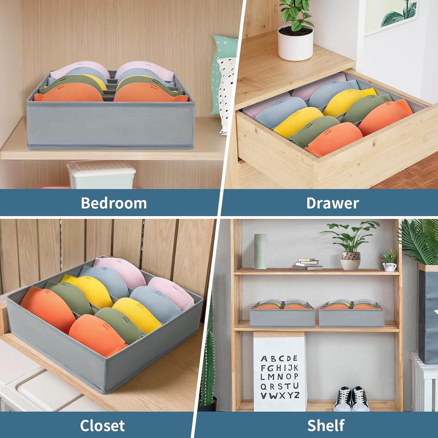 image:imageDIMJ 2 Pack Bra Organizer 5 Cells Underwear Organizer for Drawer Drawer Organizer Bins with Divider Foldable Fabric Dresser Organizer for Bra Socks Ties Belts Grey