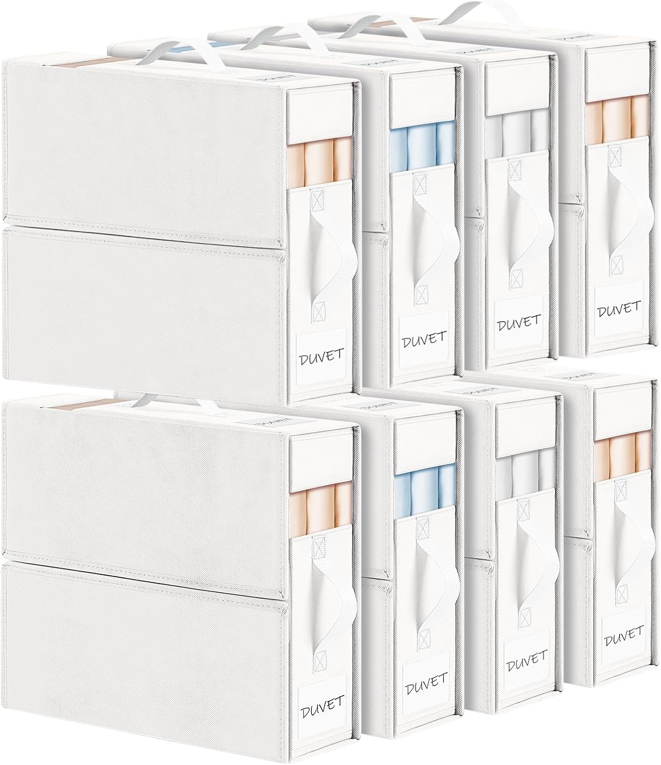 image:imageDIMJ Bed Sheet Organizers and Storage 6 Pack Foldable Sheet Holder Linen Closet Organizer Box for Sheets Set Bedding Blankets Towel King amp Queen Size GreyWhite