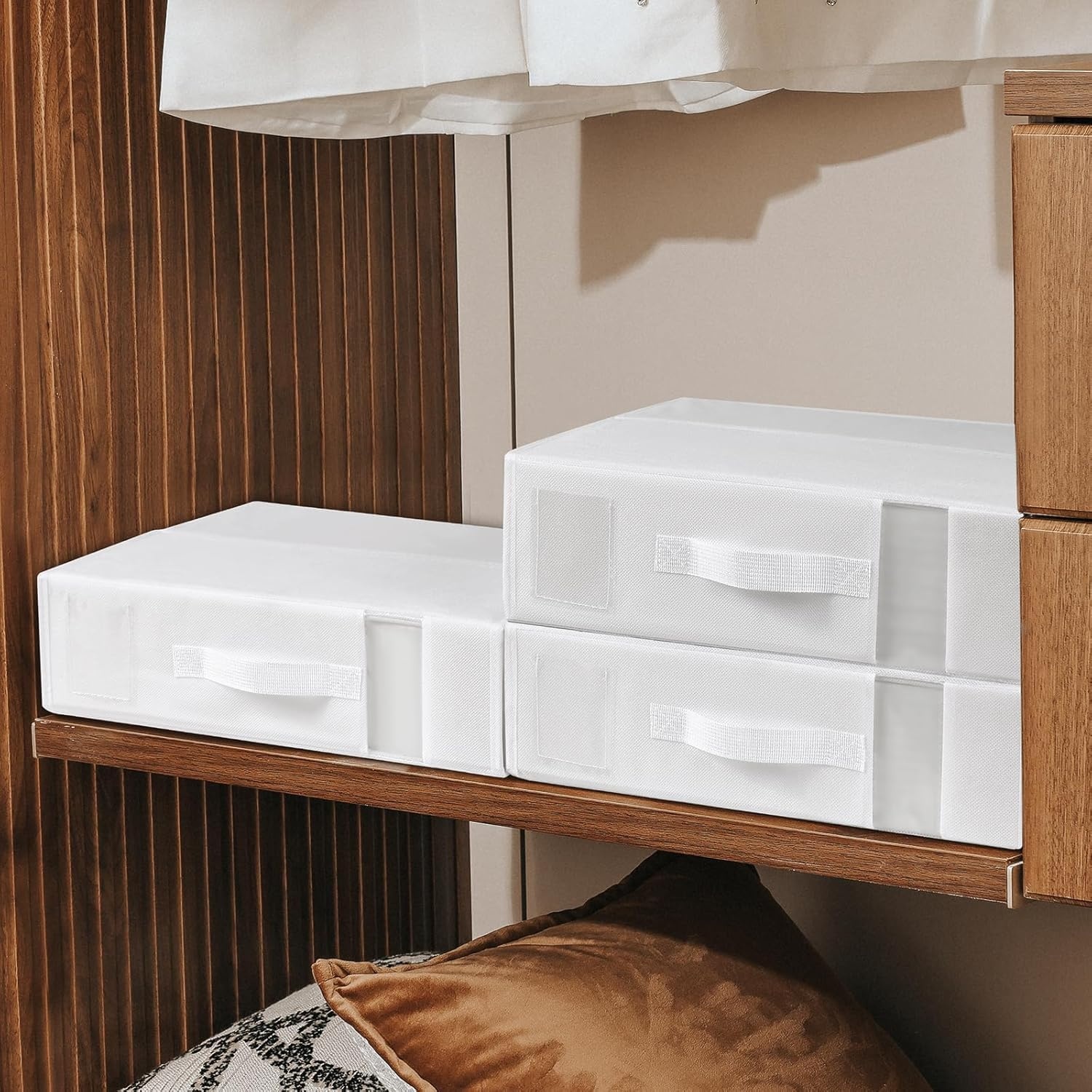 image:imageDIMJ Bed Sheet Organizers and Storage 6 Pack Foldable Sheet Holder Linen Closet Organizer Box for Sheets Set Bedding Blankets Towel King amp Queen Size GreyWhite