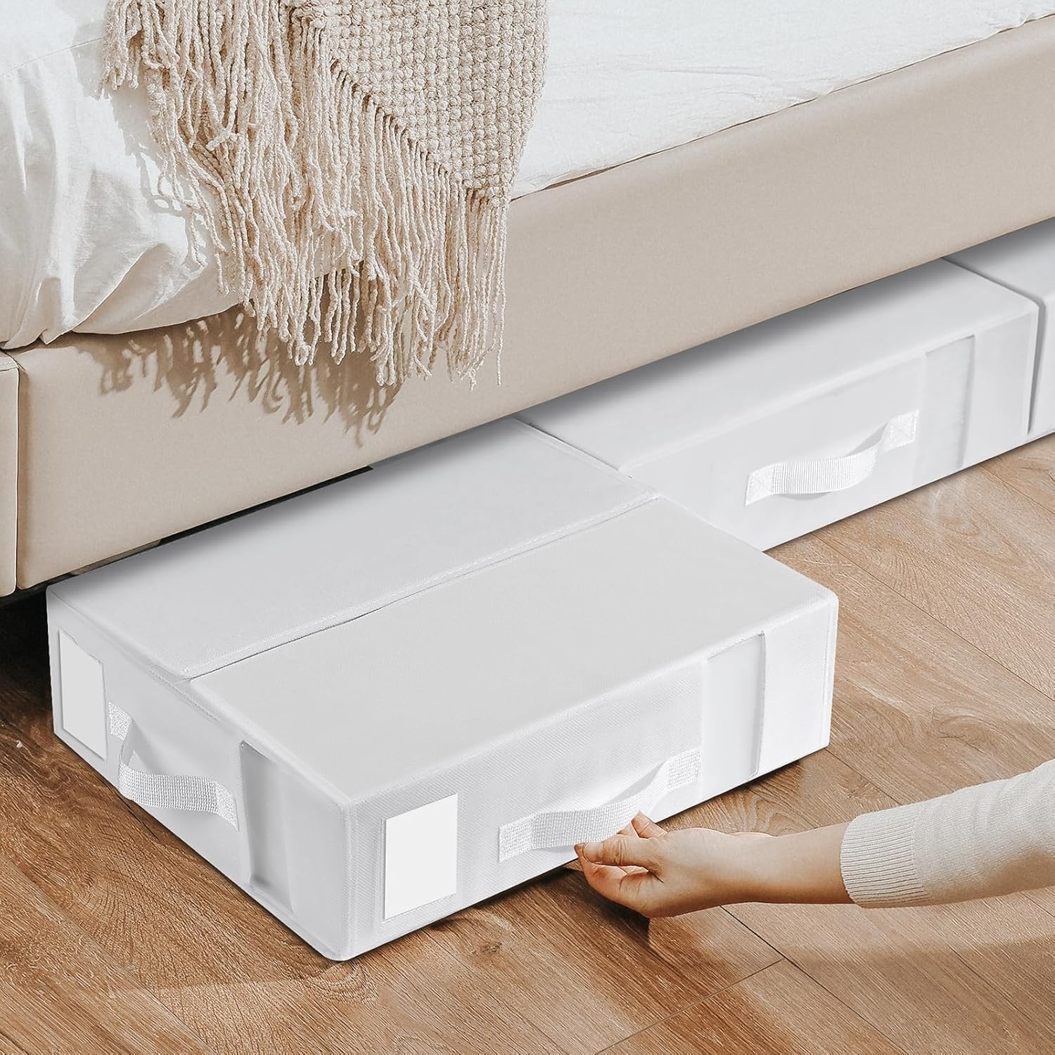 image:imageDIMJ Bed Sheet Organizers and Storage 6 Pack Foldable Sheet Holder Linen Closet Organizer Box for Sheets Set Bedding Blankets Towel King amp Queen Size GreyWhite
