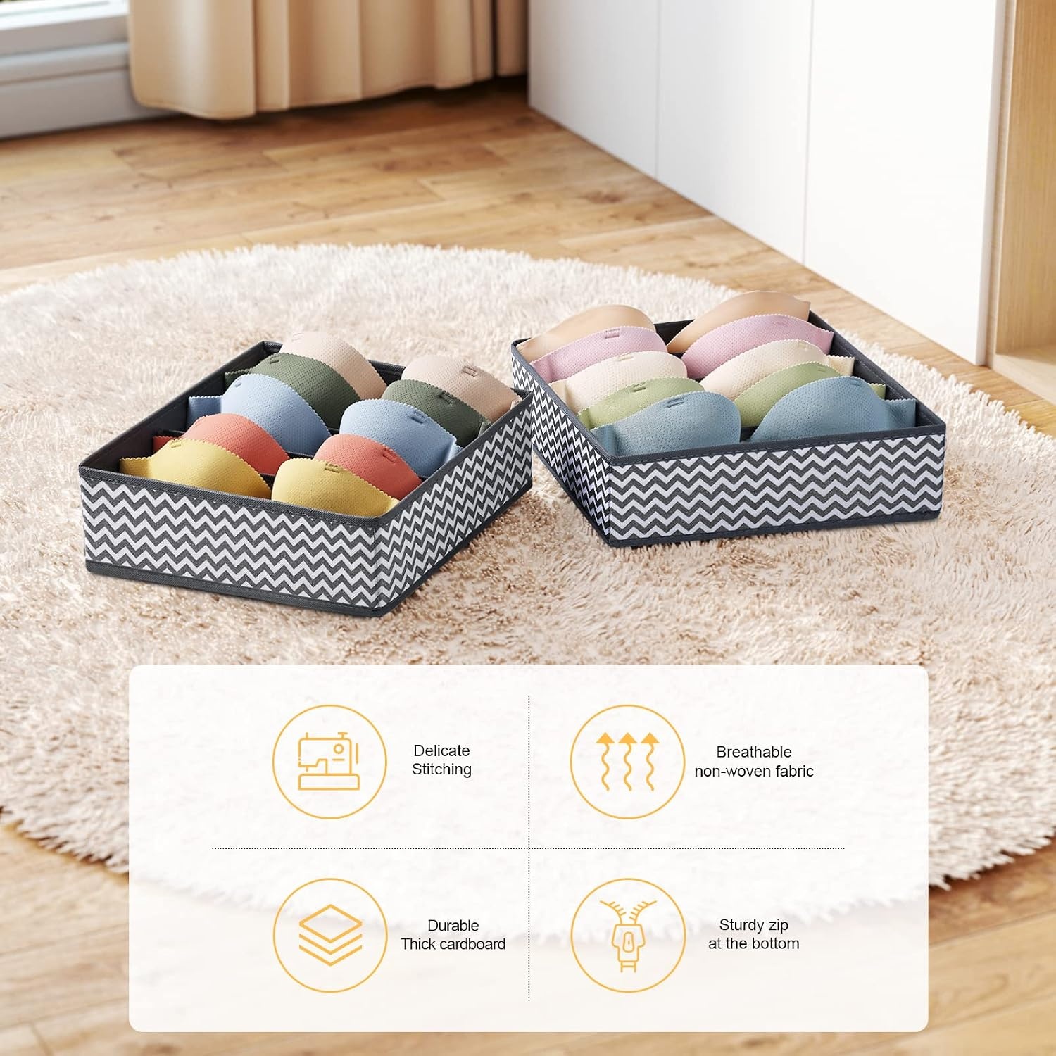 image:imageDIMJ Bra Organizer 2 Pack Bra Storage Organizer for Drawer Closet Bra Dividers Holder For AC Cup