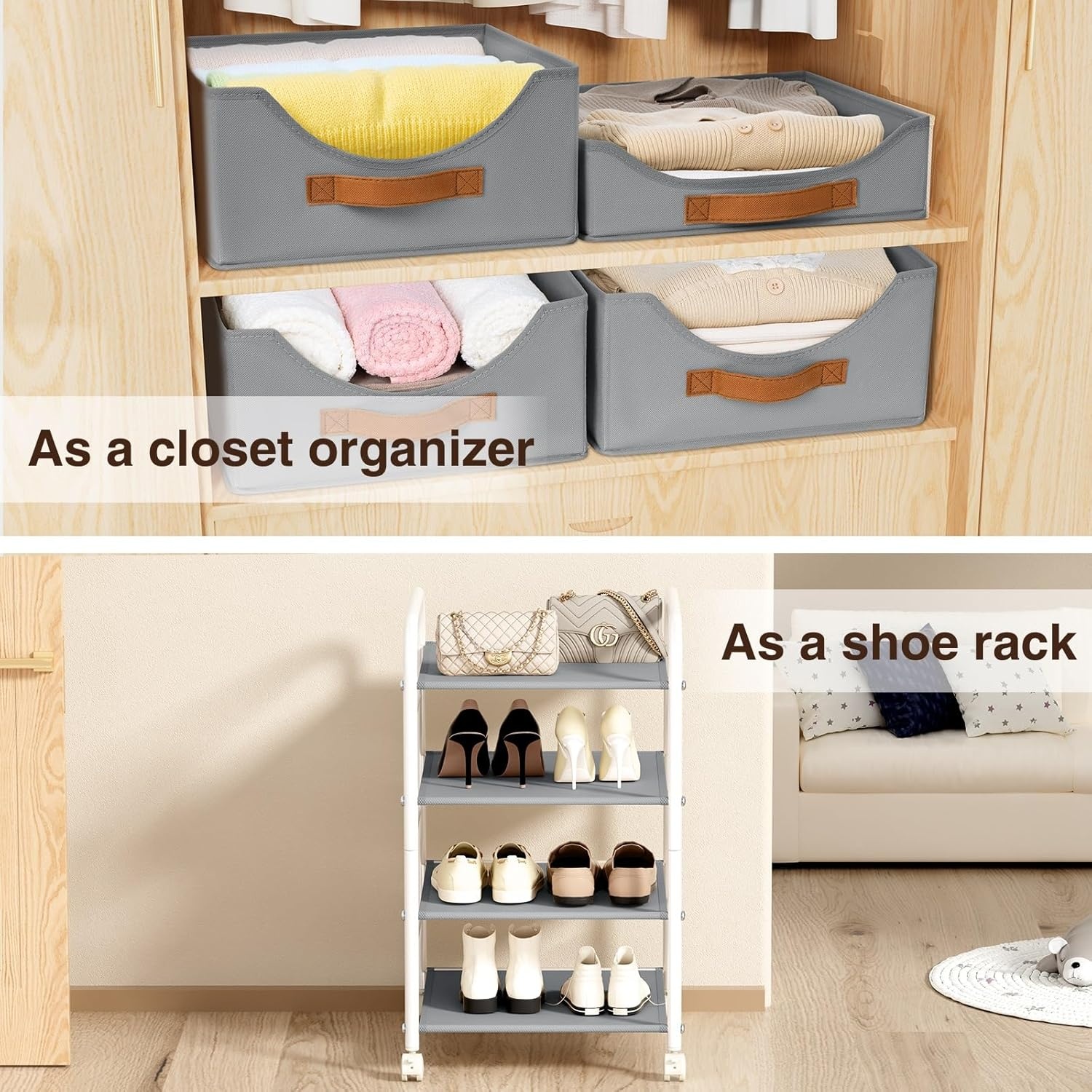 image:imageDIMJ Closet Organizers and Storage 4 Tier Fabric Clothes Drawer Storage Bins Stackable Rolling Storage Cart with Wheel Small Dresser for Closet Bedroom Nursery OfficeGrey