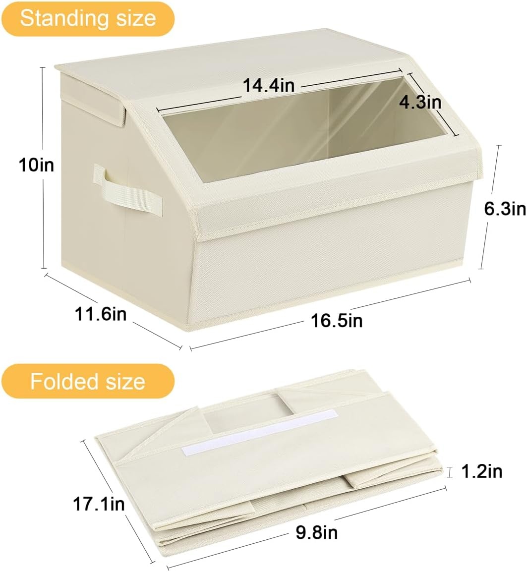 image:imageDIMJ Closet Storage Bins with Lids Storage Boxes with Front Window Foldable Fabric Storage Bins Closet Organizers and Storage for Clothes Towels Shelves 4 Pack Beige