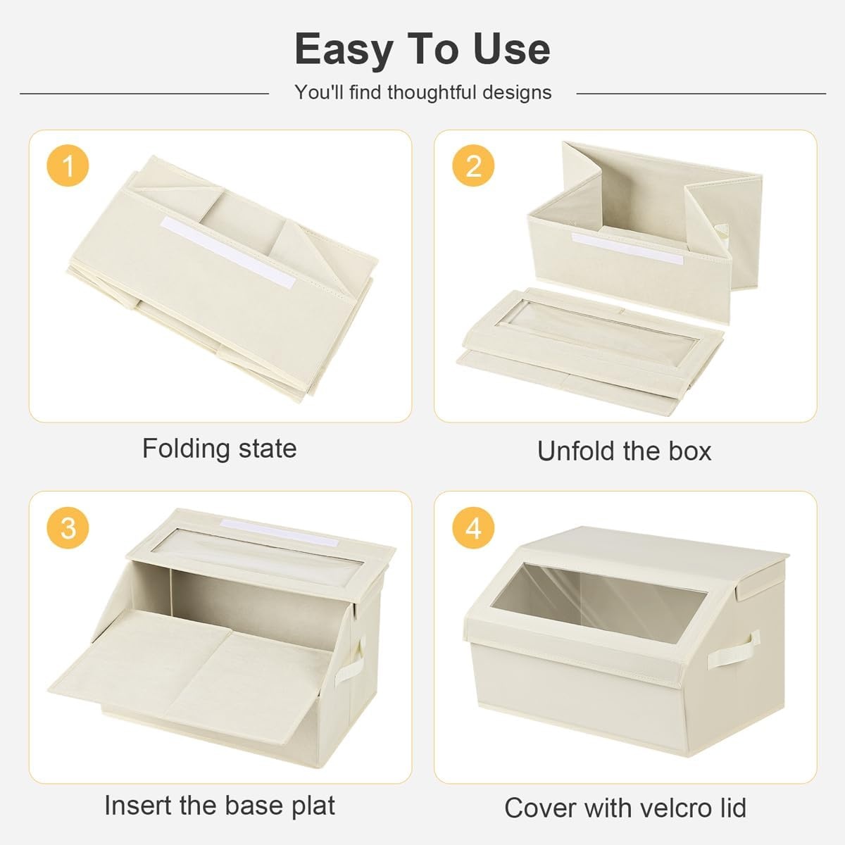 image:imageDIMJ Closet Storage Bins with Lids Storage Boxes with Front Window Foldable Fabric Storage Bins Closet Organizers and Storage for Clothes Towels Shelves 4 Pack Beige