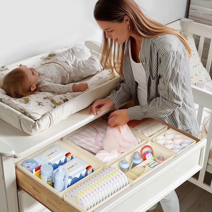 image:imageDIMJ Clothes Drawer Organizer 12 Packs Foldable Underwear Organizer for Baby Clothes Tie Bra Sock BlackBeige