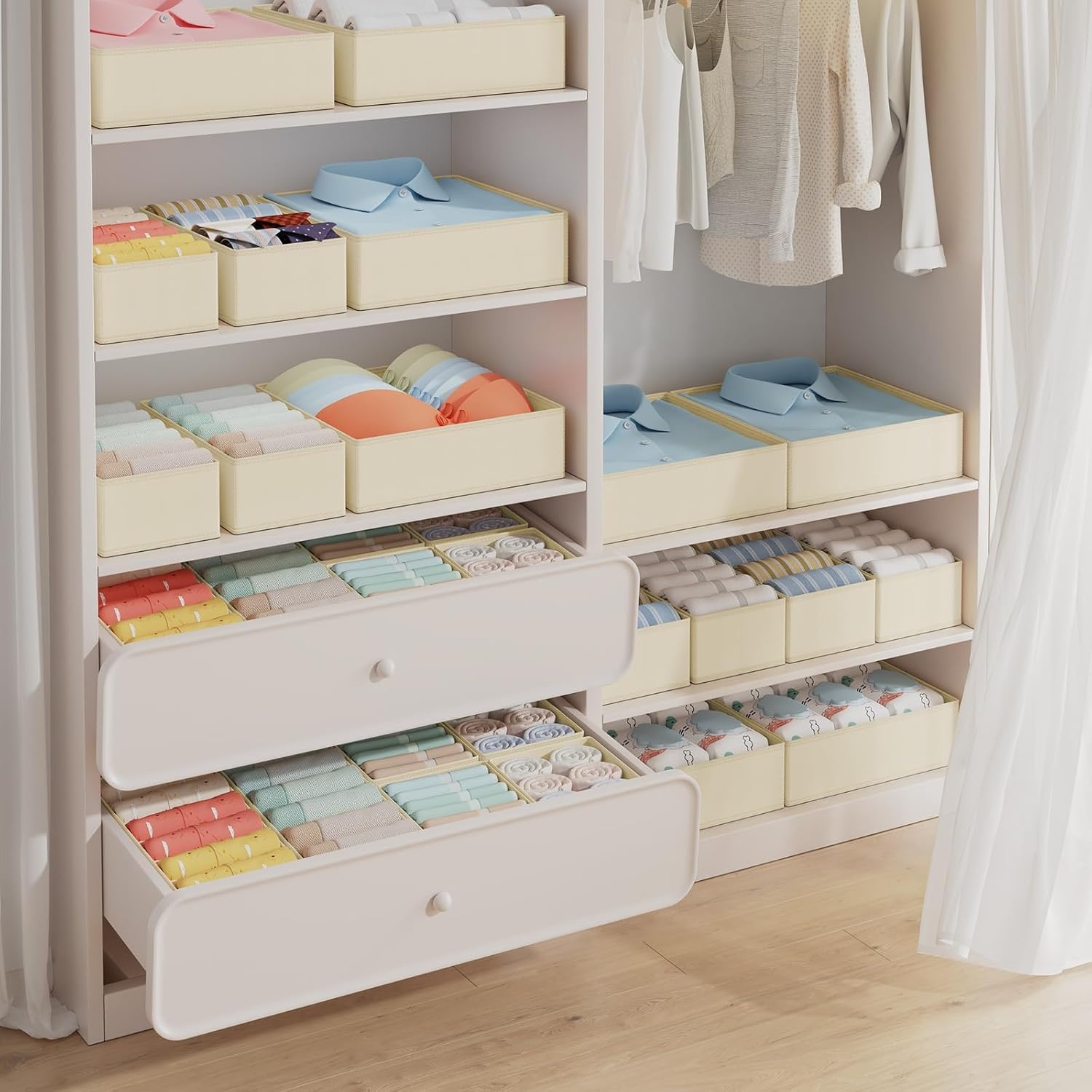 image:imageDIMJ Clothes Drawer Organizer 12 Packs Foldable Underwear Organizer for Baby Clothes Tie Bra Sock BlackBeige