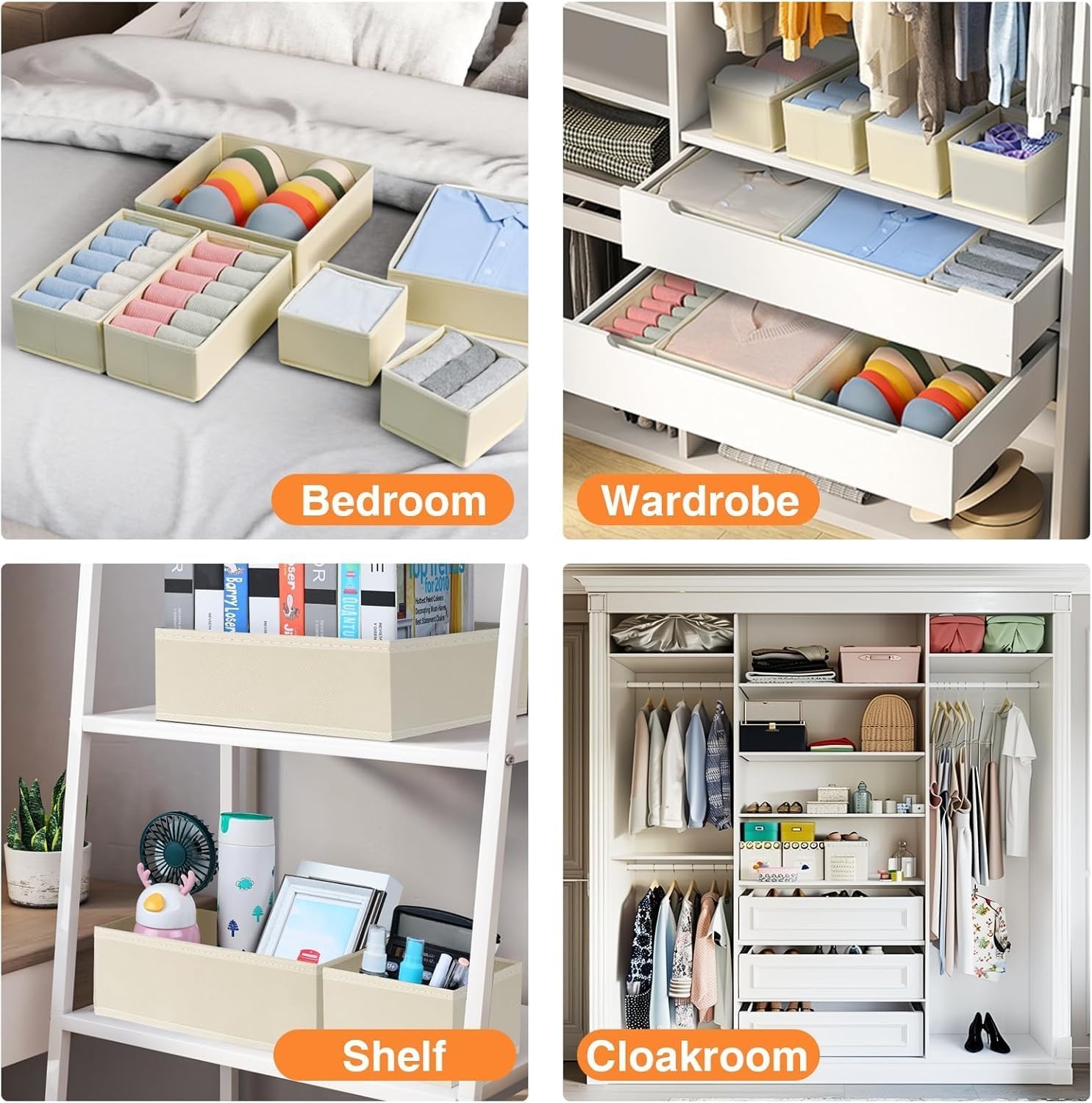 image:imageDIMJ Clothes Drawer Organizer 12 Packs Foldable Underwear Organizer for Baby Clothes Tie Bra Sock BlackBeige