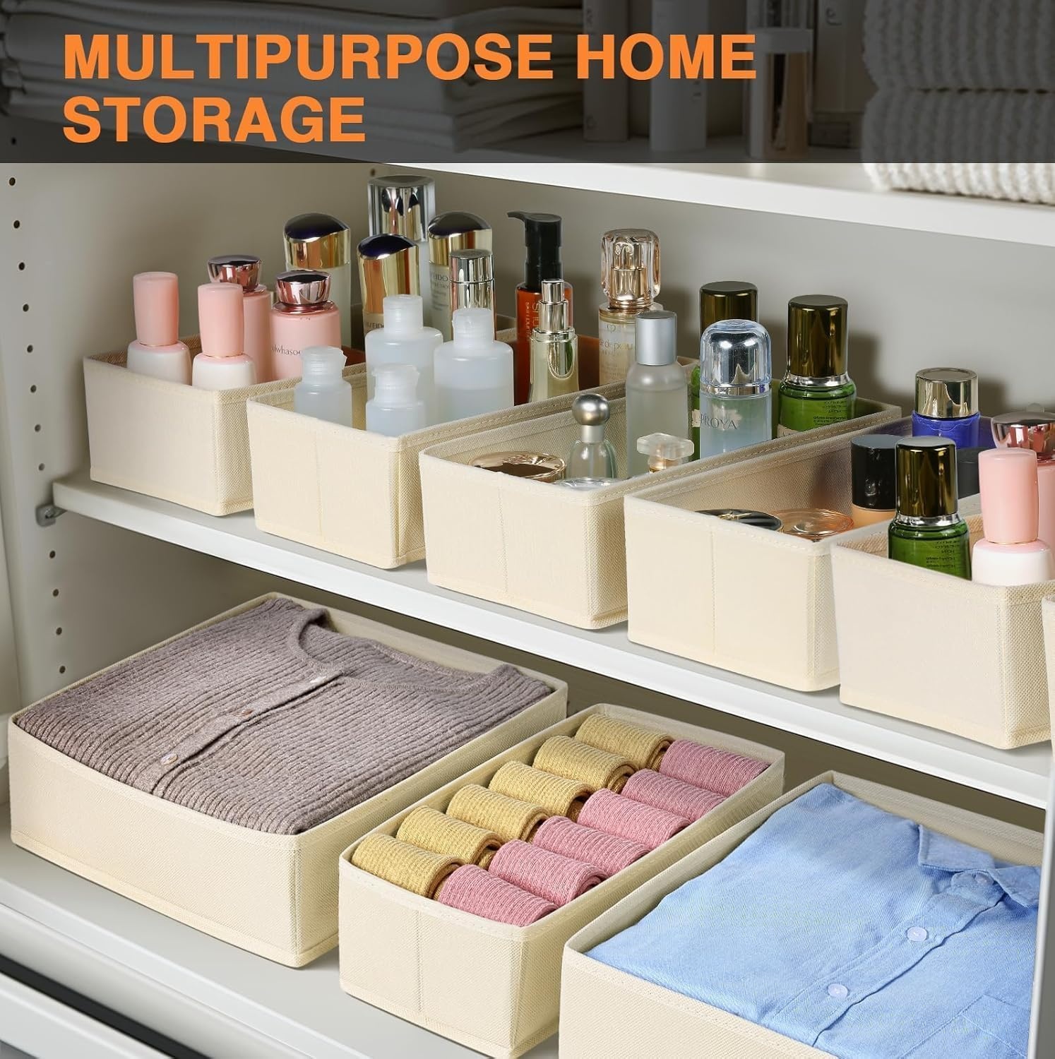 image:imageDIMJ Clothes Drawer Organizer 12 Packs Foldable Underwear Organizer for Baby Clothes Tie Bra Sock BlackBeige