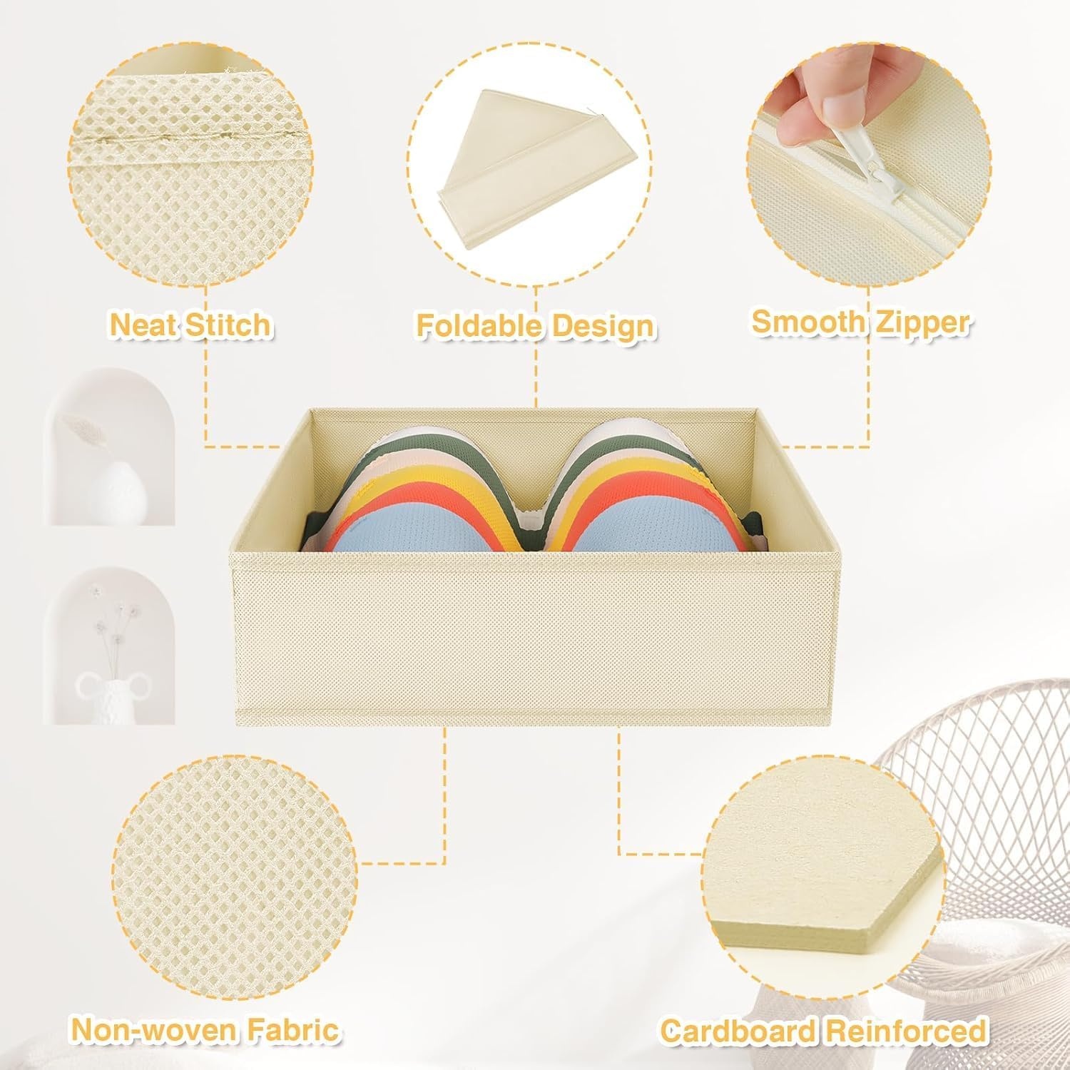 image:imageDIMJ Clothes Drawer Organizer 12 Packs Foldable Underwear Organizer for Baby Clothes Tie Bra Sock BlackBeige