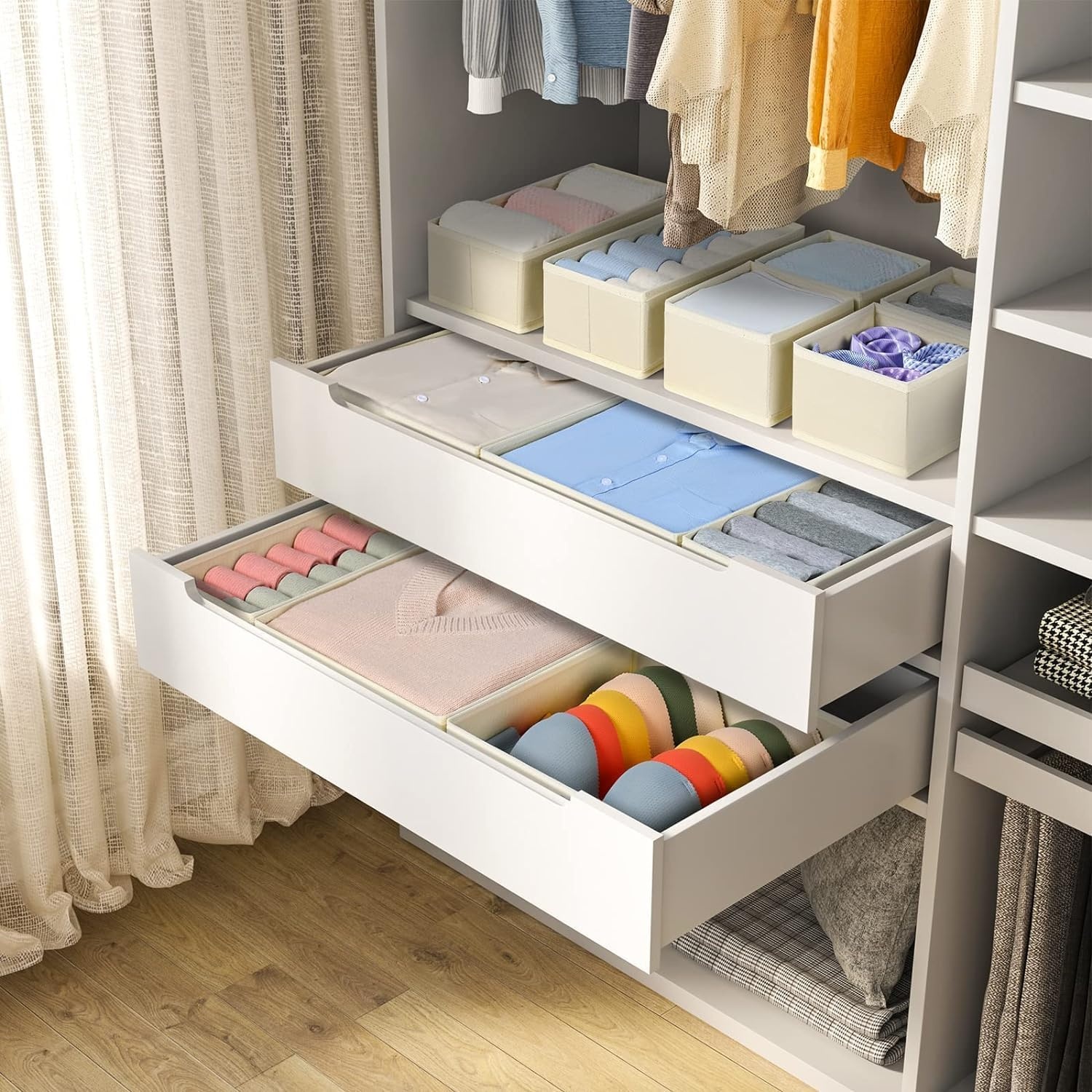 image:imageDIMJ Clothes Drawer Organizer 12 Packs Foldable Underwear Organizer for Baby Clothes Tie Bra Sock BlackBeige