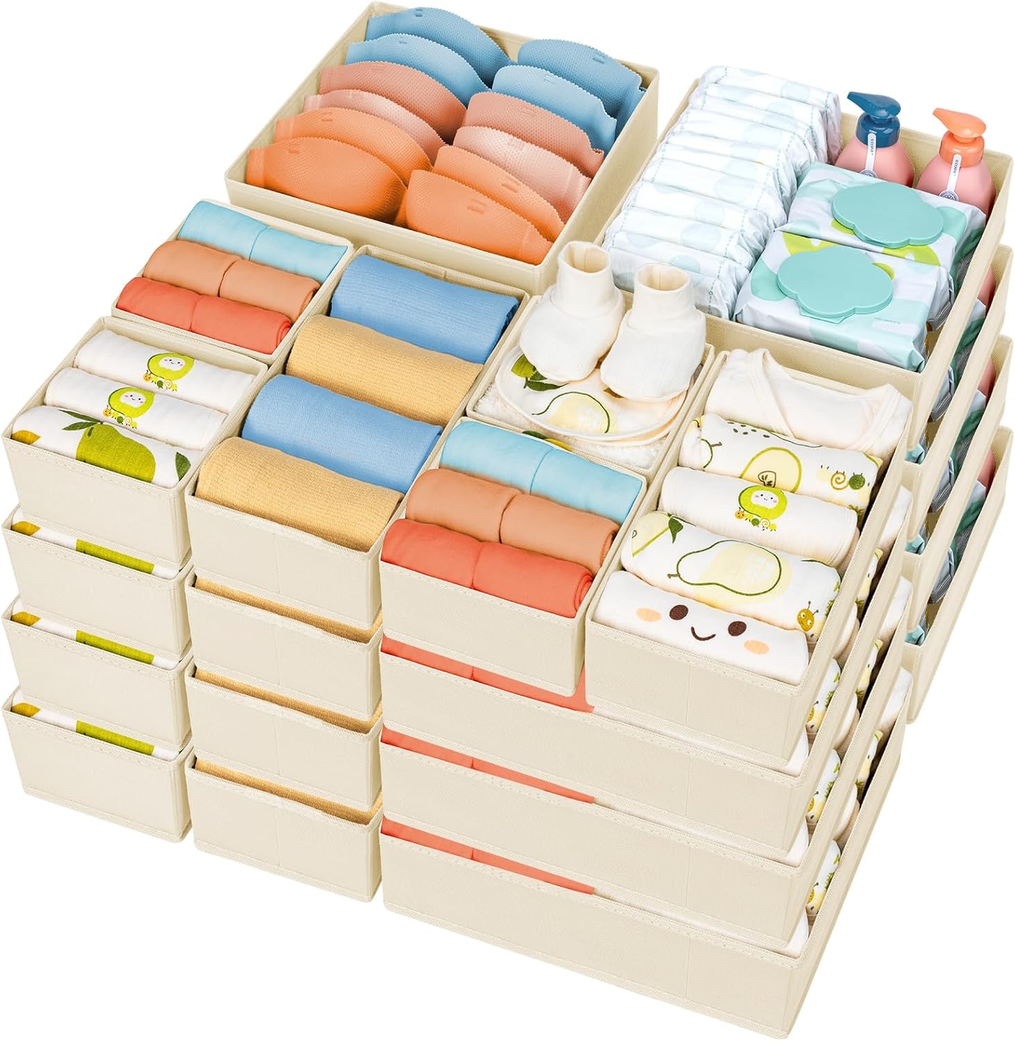 image:imageDIMJ Clothes Drawer Organizer 12 Packs Foldable Underwear Organizer for Baby Clothes Tie Bra Sock BlackBeige
