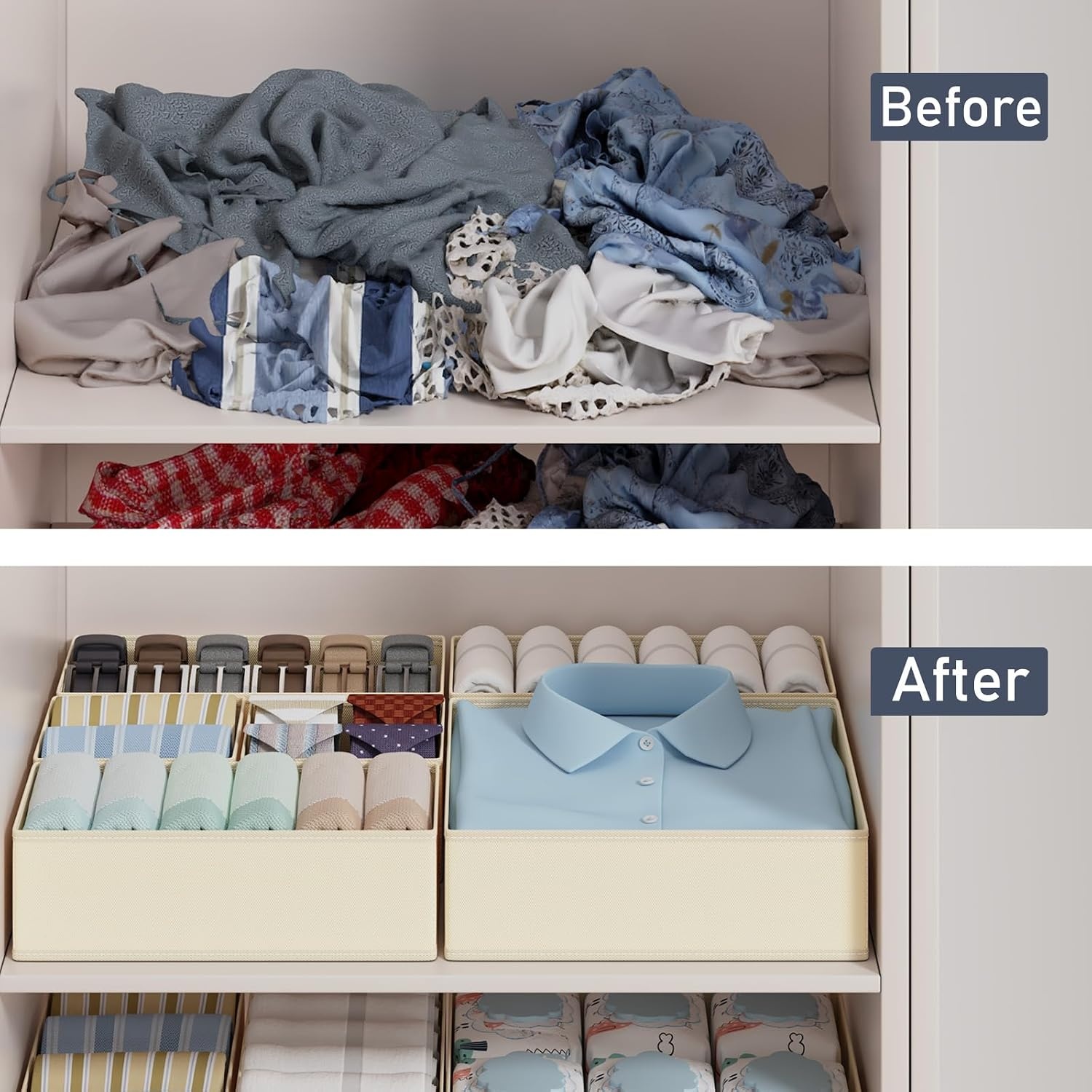 image:imageDIMJ Clothes Drawer Organizer 12 Packs Foldable Underwear Organizer for Baby Clothes Tie Bra Sock BlackBeige