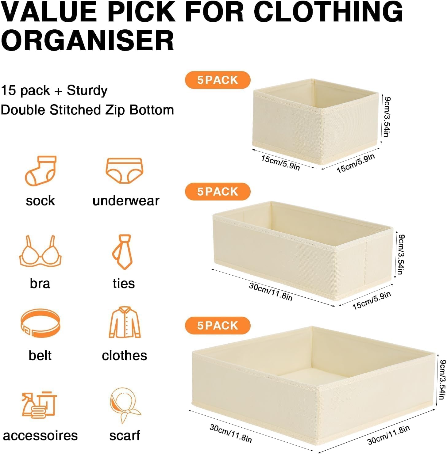 image:imageDIMJ Clothes Drawer Organizer 12 Packs Foldable Underwear Organizer for Baby Clothes Tie Bra Sock BlackBeige