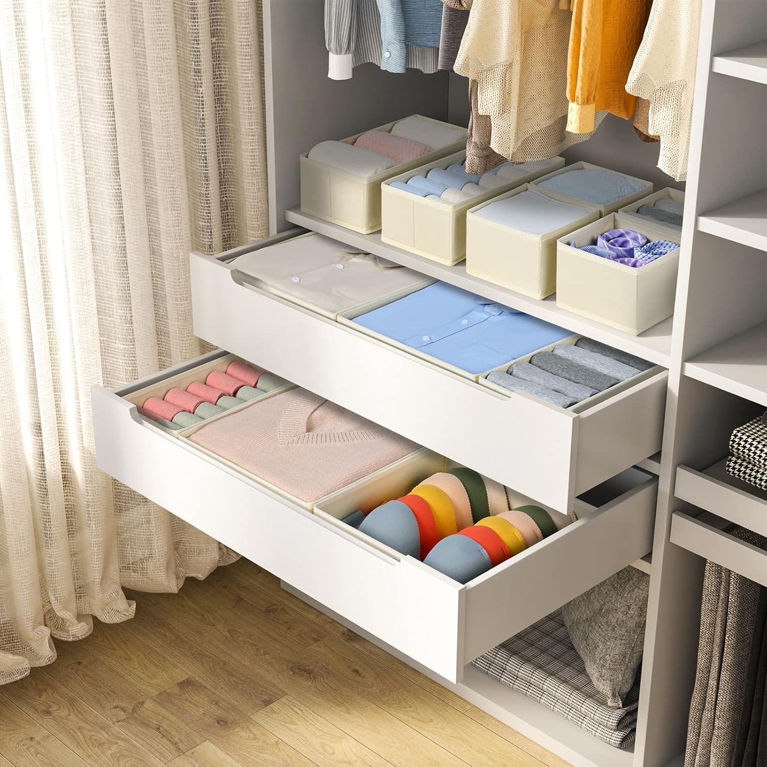 image:imageDIMJ Clothes Drawer Organizer 12 Packs Foldable Underwear Organizer for Baby Clothes Tie Bra Sock BlackBeige
