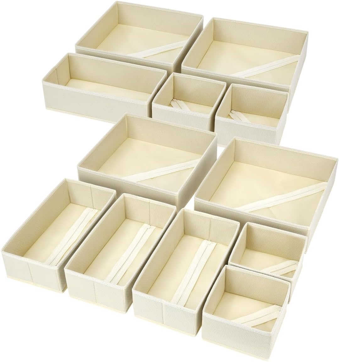 image:imageDIMJ Clothes Drawer Organizer 12 Packs Foldable Underwear Organizer for Baby Clothes Tie Bra Sock BlackBeige