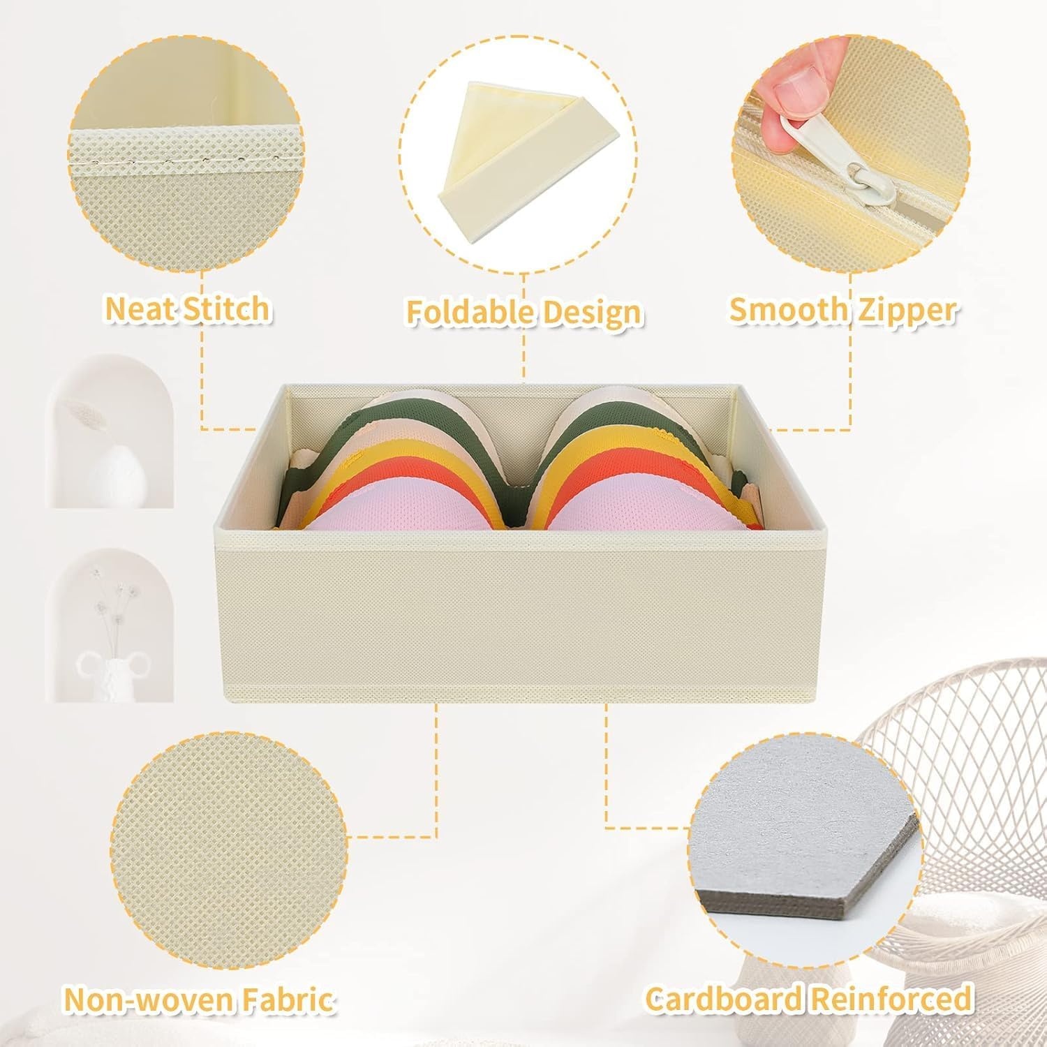 image:imageDIMJ Clothes Drawer Organizer 12 Packs Foldable Underwear Organizer for Baby Clothes Tie Bra Sock BlackBeige