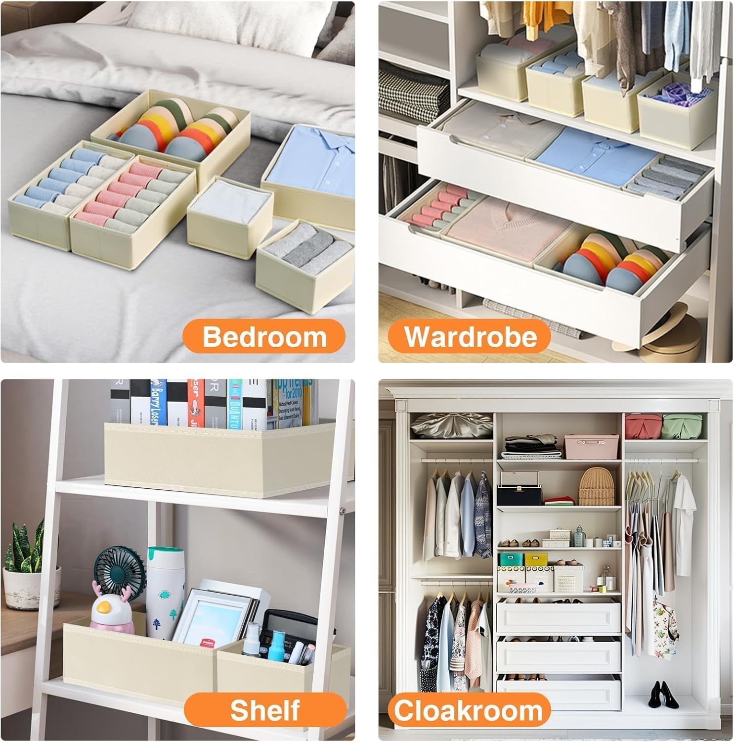 image:imageDIMJ Clothes Drawer Organizer 12 Packs Foldable Underwear Organizer for Baby Clothes Tie Bra Sock BlackBeige