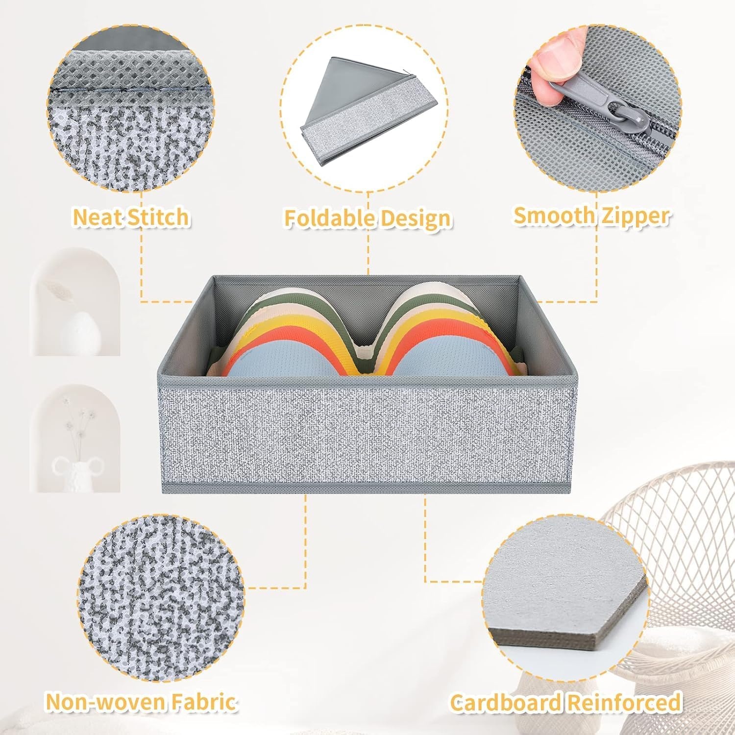 image:imageDIMJ Clothes Drawer Organizer 12 Packs Foldable Underwear Organizer for Baby Clothes Tie Bra Sock BlackBlended Gray