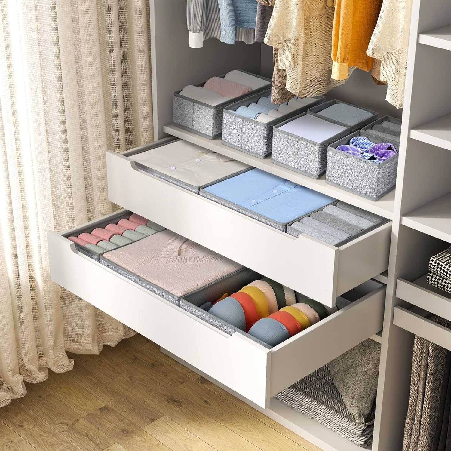 image:imageDIMJ Clothes Drawer Organizer 12 Packs Foldable Underwear Organizer for Baby Clothes Tie Bra Sock BlackBlended Gray