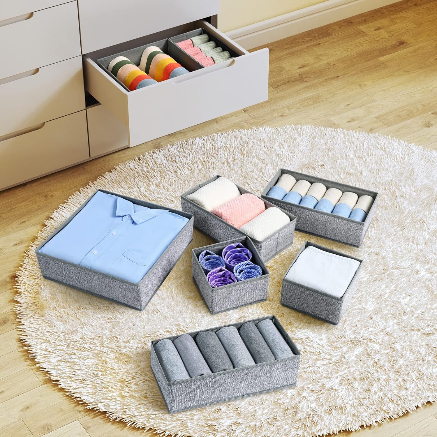 image:imageDIMJ Clothes Drawer Organizer 12 Packs Foldable Underwear Organizer for Baby Clothes Tie Bra Sock BlackBlended Gray
