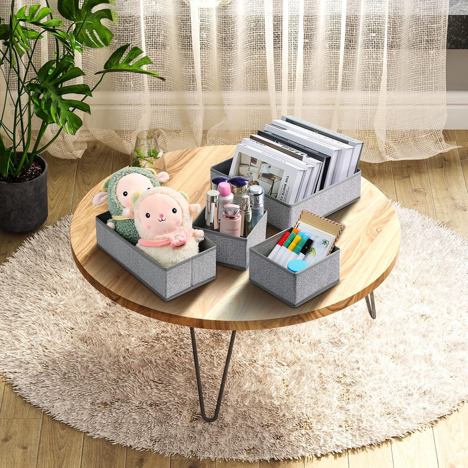 image:imageDIMJ Clothes Drawer Organizer 12 Packs Foldable Underwear Organizer for Baby Clothes Tie Bra Sock BlackBlended Gray
