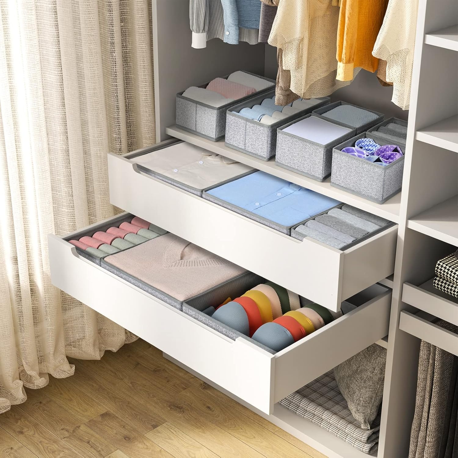image:imageDIMJ Clothes Drawer Organizer 12 Packs Foldable Underwear Organizer for Baby Clothes Tie Bra Sock BlackBlended Gray