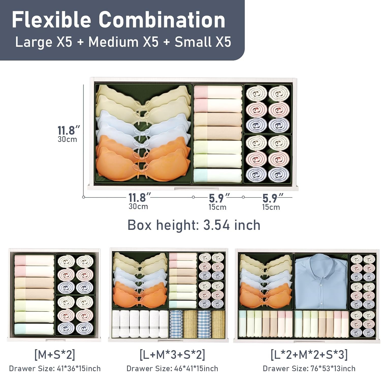 image:imageDIMJ Clothes Drawer Organizer 12 Packs Foldable Underwear Organizer for Baby Clothes Tie Bra Sock BlackGreen
