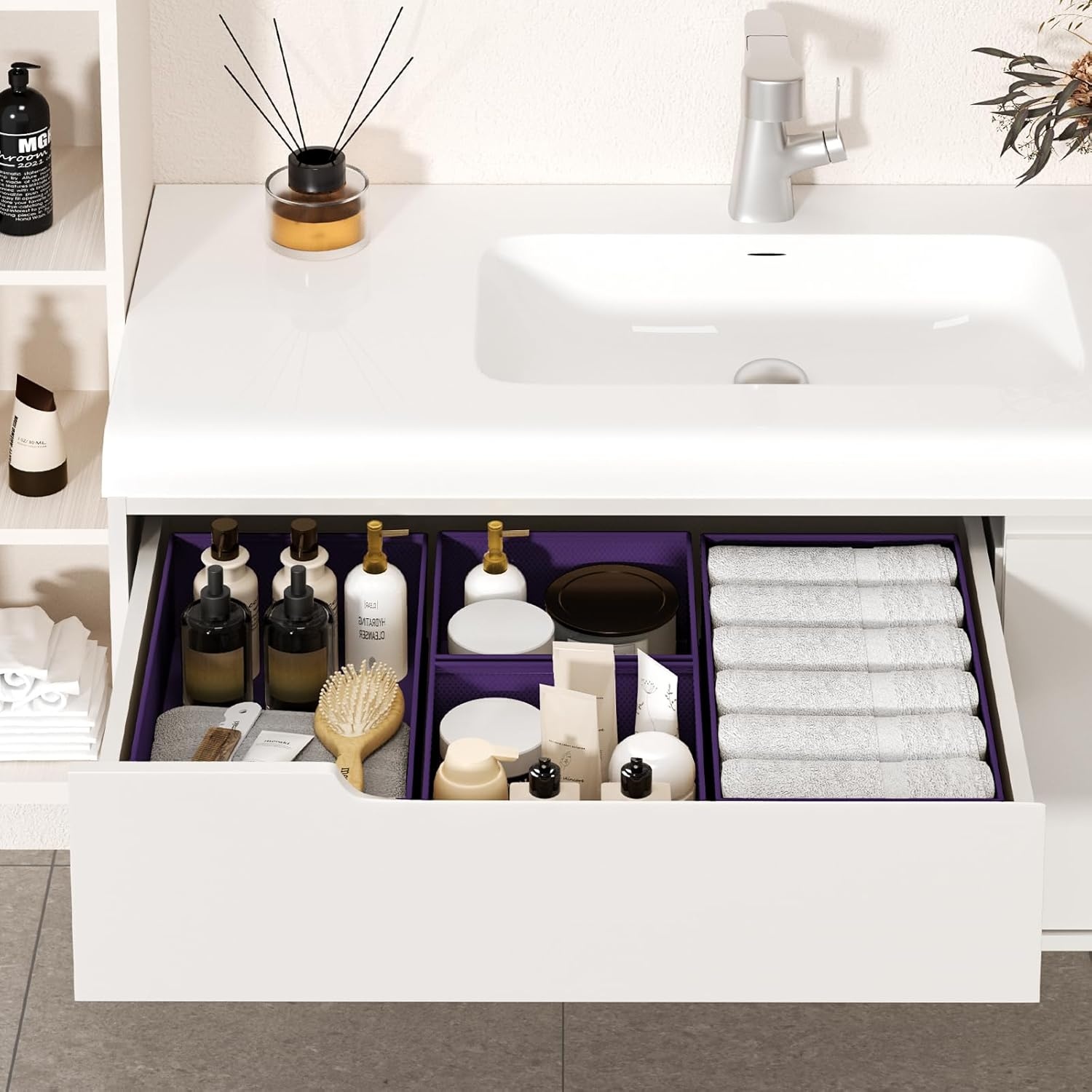 image:imageDIMJ Clothes Drawer Organizer 12 Packs Foldable Underwear Organizer for Baby Clothes Tie Bra Sock BlackPurple