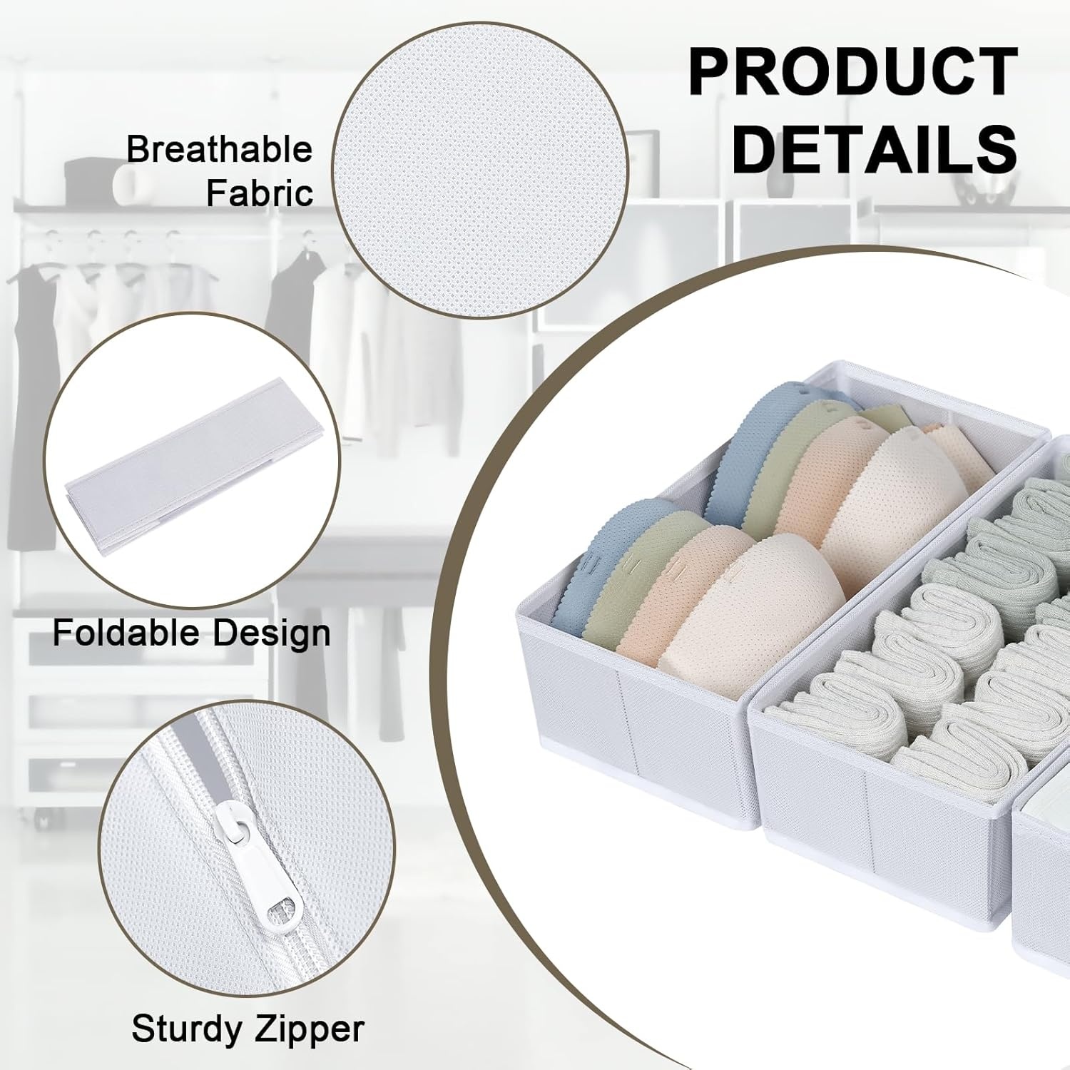 image:imageDIMJ Clothes Drawer Organizer 12 Packs Foldable Underwear Organizer for Baby Clothes Tie Bra Sock BlackWhite