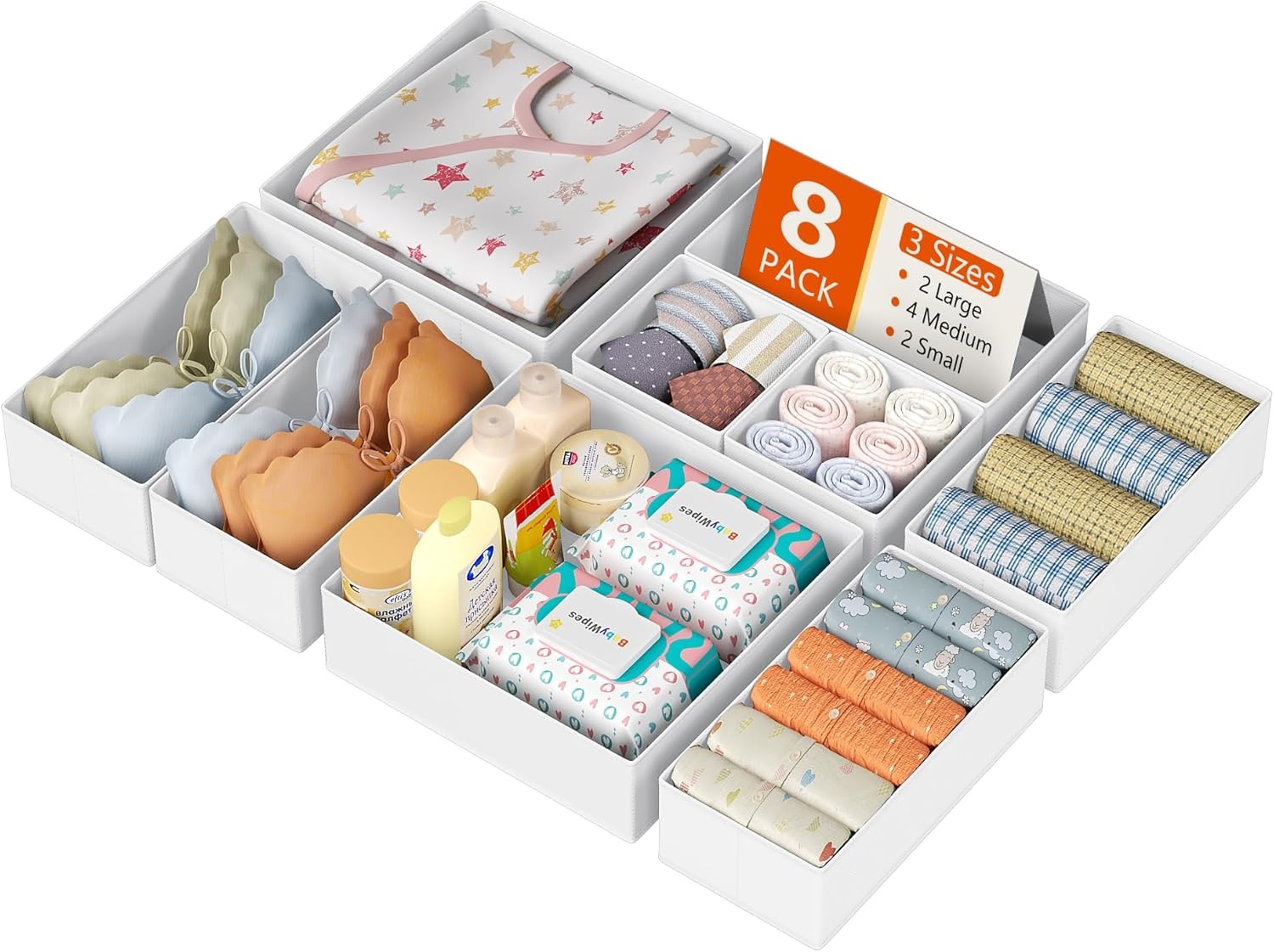 image:imageDIMJ Clothes Drawer Organizer 12 Packs Foldable Underwear Organizer for Baby Clothes Tie Bra Sock BlackWhite