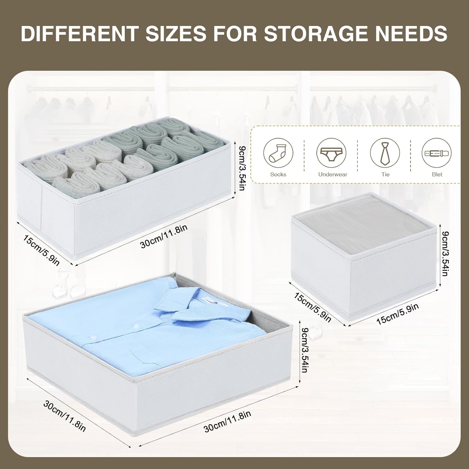 image:imageDIMJ Clothes Drawer Organizer 12 Packs Foldable Underwear Organizer for Baby Clothes Tie Bra Sock BlackWhite