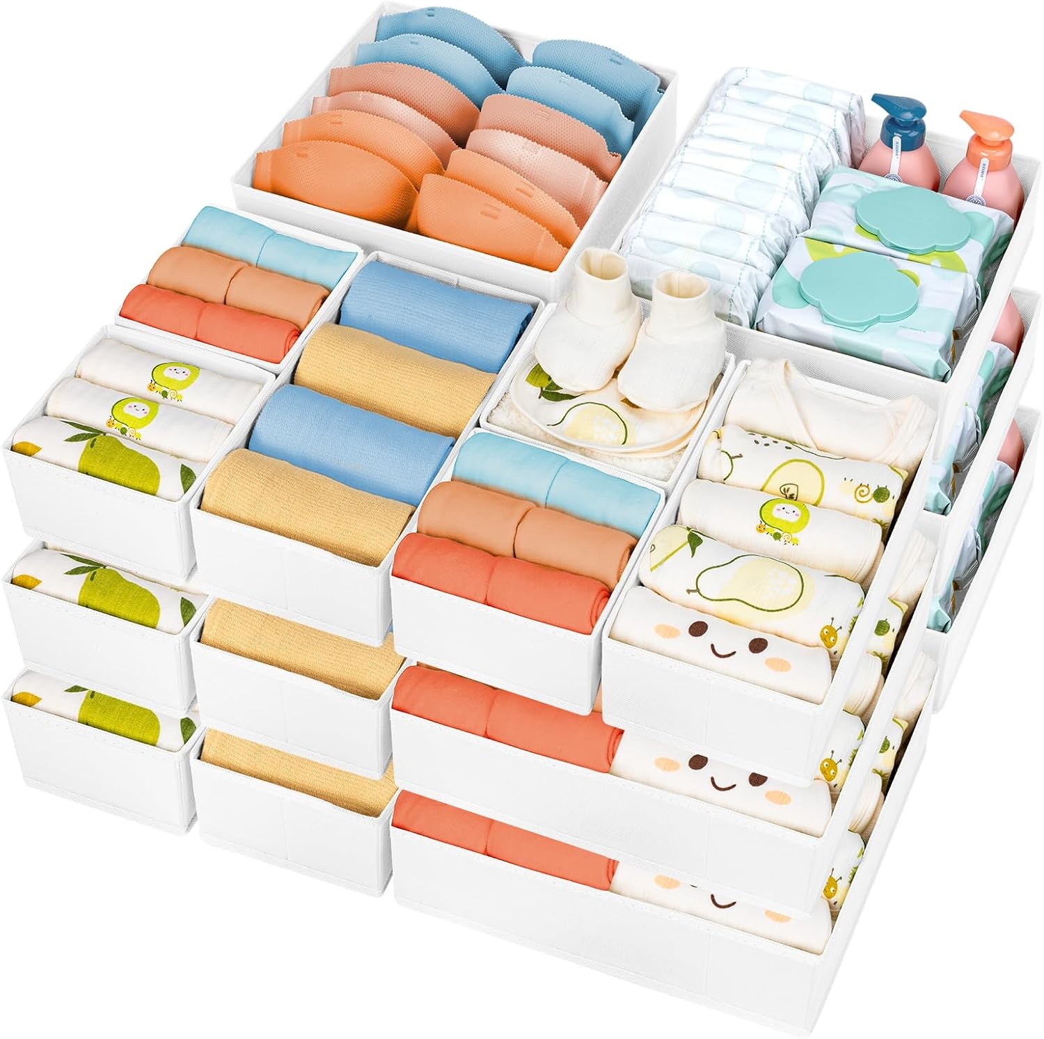 image:imageDIMJ Clothes Drawer Organizer 12 Packs Foldable Underwear Organizer for Baby Clothes Tie Bra Sock BlackWhite