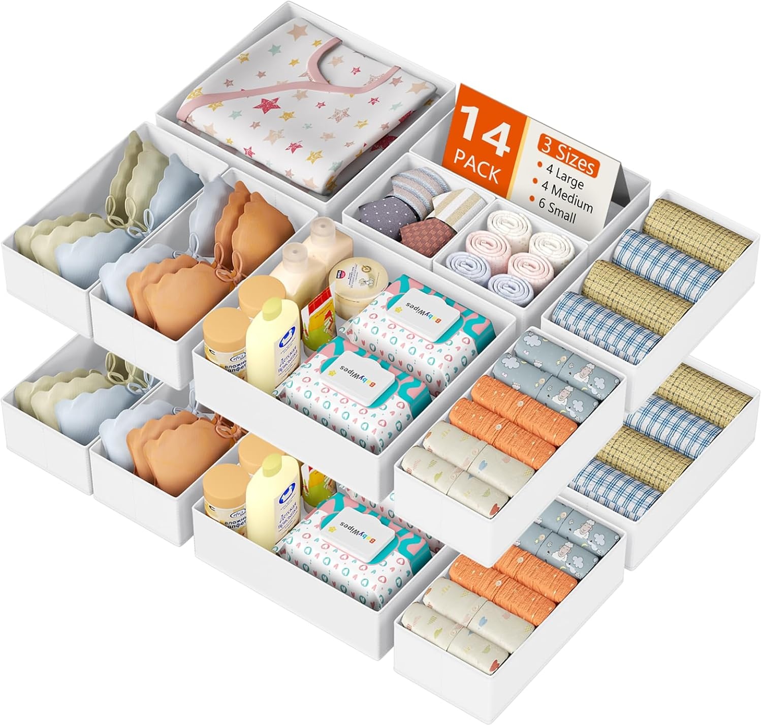 image:imageDIMJ Clothes Drawer Organizer 12 Packs Foldable Underwear Organizer for Baby Clothes Tie Bra Sock BlackWhite