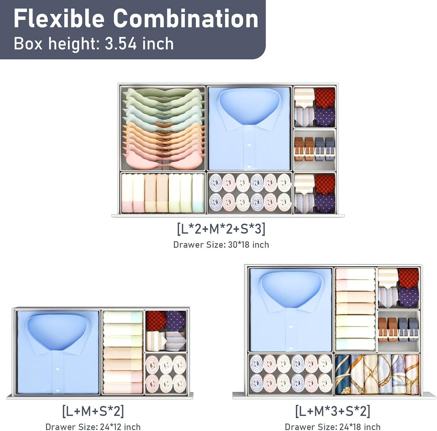 image:imageDIMJ Clothes Drawer Organizer 12 Packs Foldable Underwear Organizer for Baby Clothes Tie Bra Sock BlackWhite