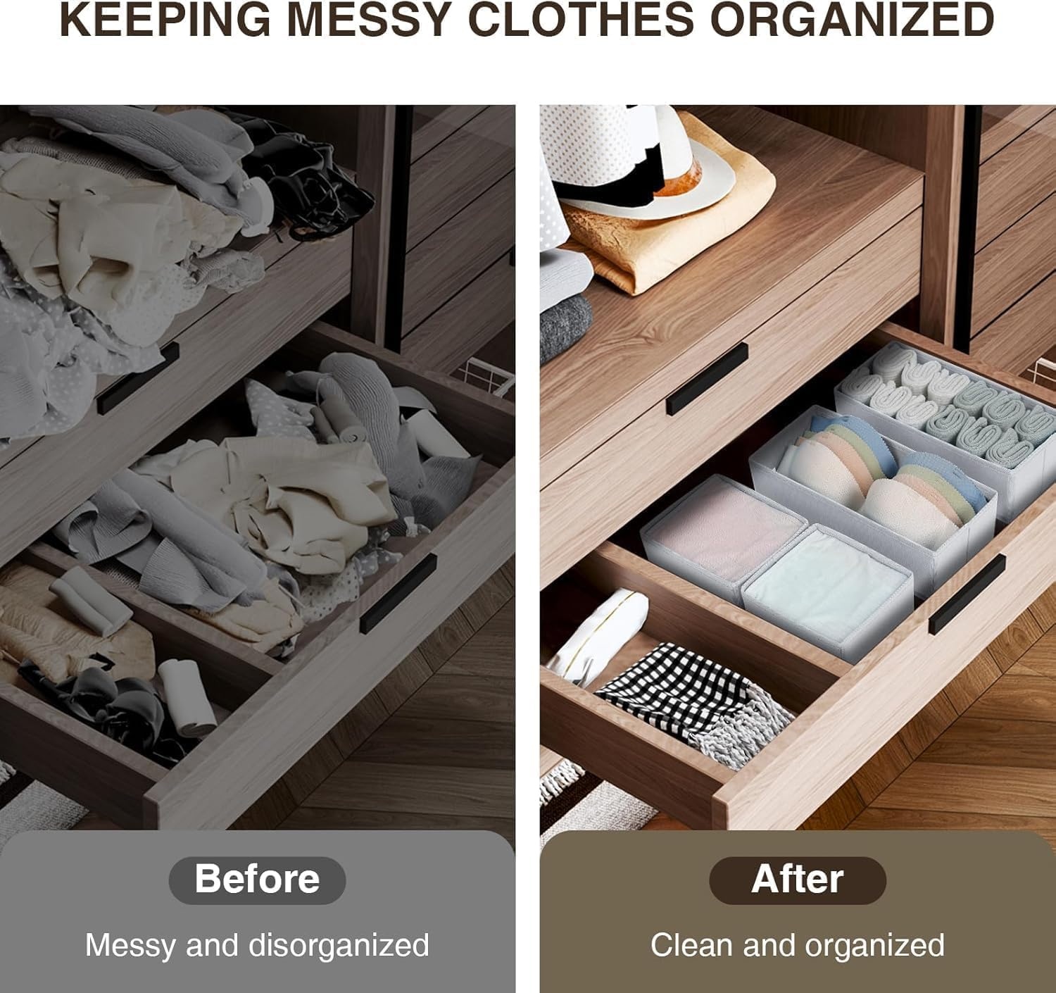 image:imageDIMJ Clothes Drawer Organizer 12 Packs Foldable Underwear Organizer for Baby Clothes Tie Bra Sock BlackWhite