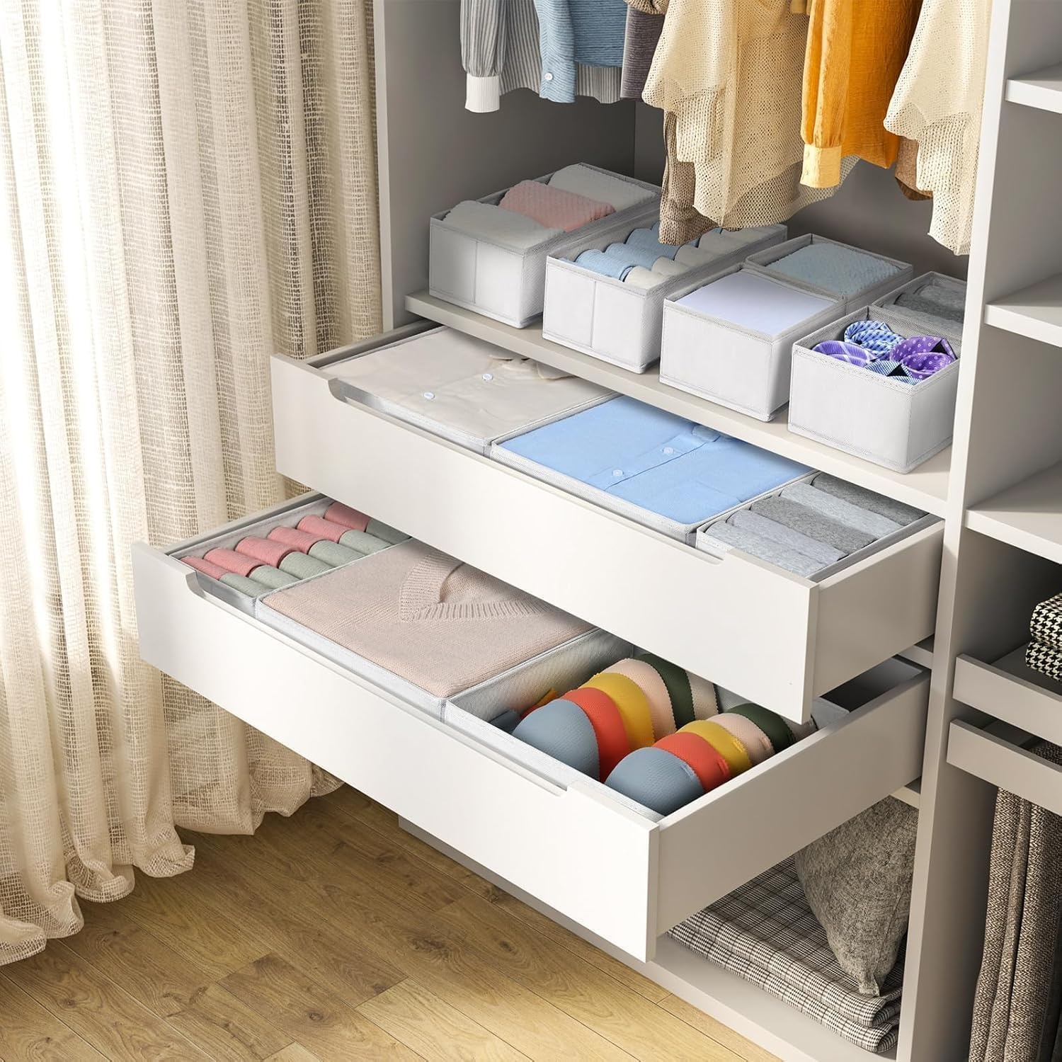 image:imageDIMJ Clothes Drawer Organizer 12 Packs Foldable Underwear Organizer for Baby Clothes Tie Bra Sock BlackWhite