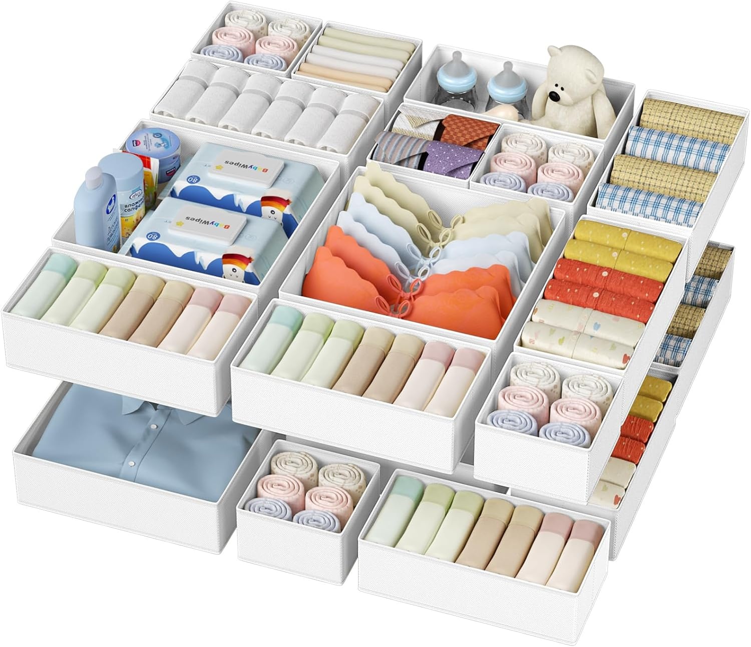 image:imageDIMJ Clothes Drawer Organizer 12 Packs Foldable Underwear Organizer for Baby Clothes Tie Bra Sock BlackWhite