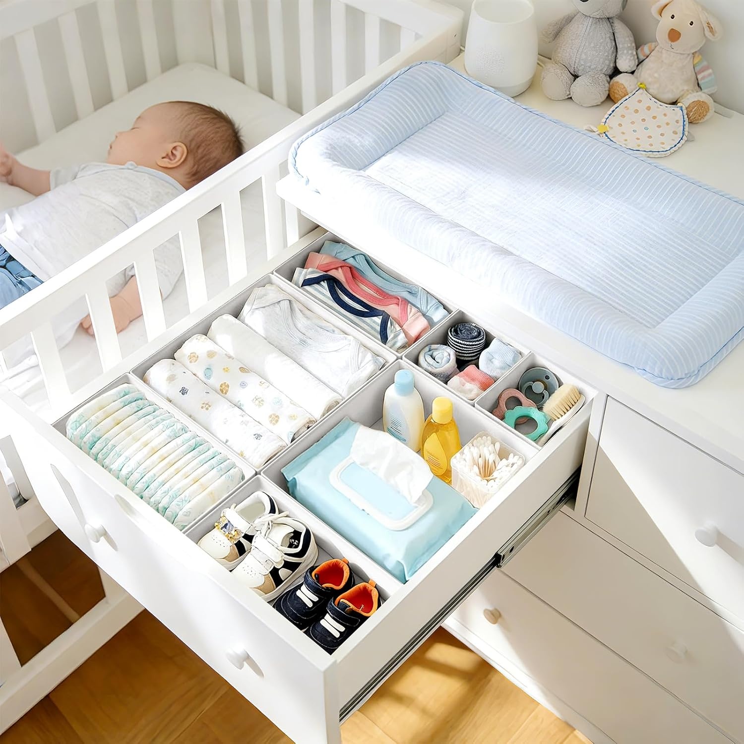 image:imageDIMJ Clothes Drawer Organizer 12 Packs Foldable Underwear Organizer for Baby Clothes Tie Bra Sock BlackWhite