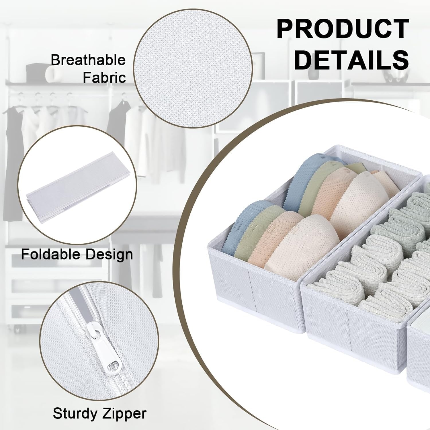image:imageDIMJ Clothes Drawer Organizer 12 Packs Foldable Underwear Organizer for Baby Clothes Tie Bra Sock BlackWhite