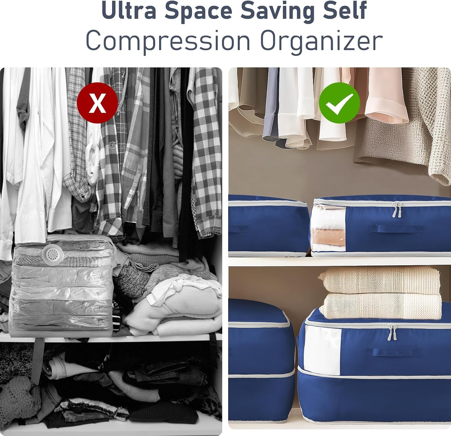 image:imageDIMJ Clothes Storage Bag 8 Pack 19L Compression Storage Bags for Sweater Closet Sheet Storage Organizer with Window Handle Compression Packing Cubes Space Saver Storage Bags with ZipperNavy Blue