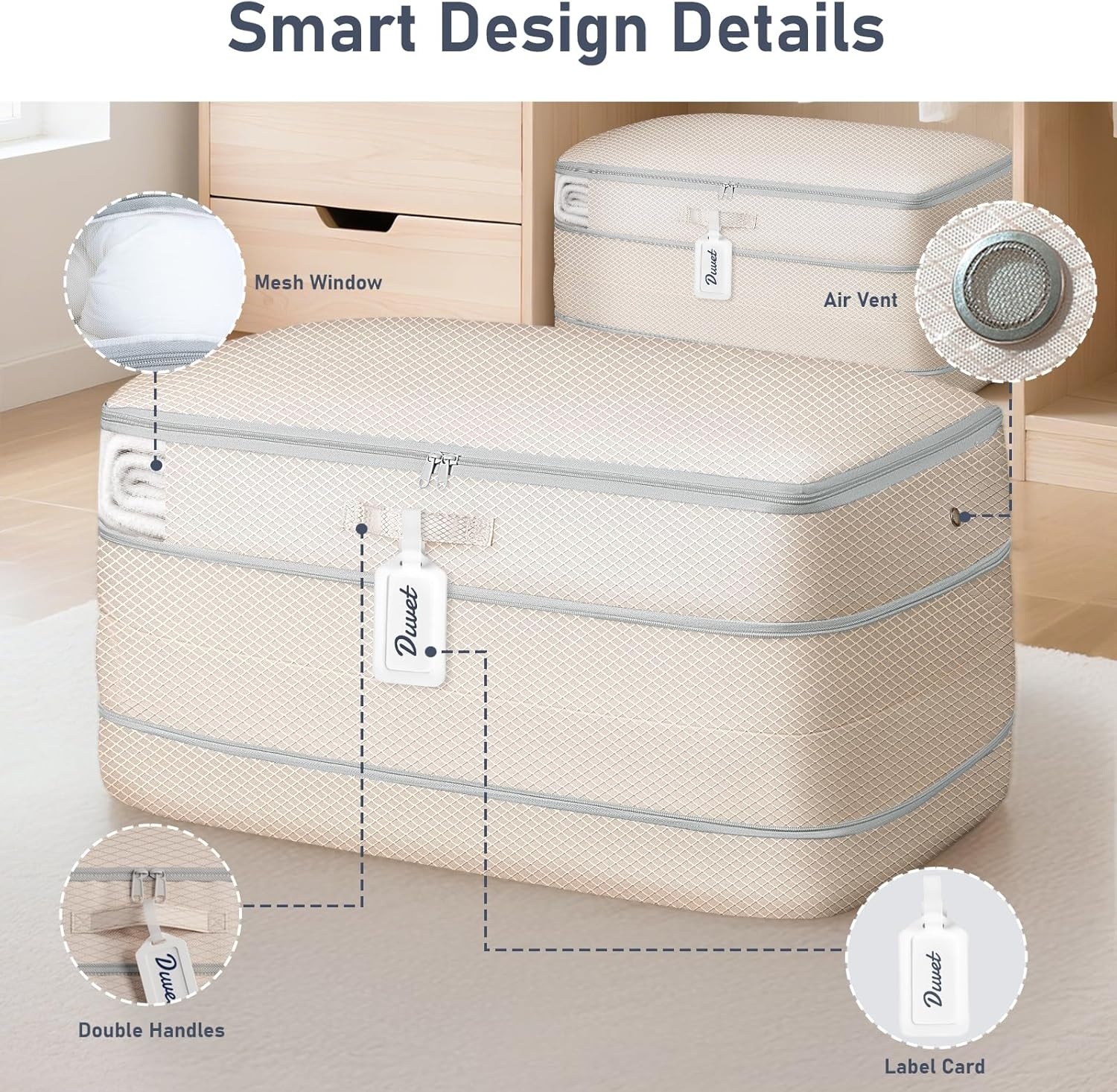 image:imageDIMJ Clothes Storage Bag 8 Pack 19L Compression Storage Bags for Sweater Closet Sheet Storage Organizer with Window Handle Compression Packing Cubes Space Saver Storage Bags with ZipperNavy Blue