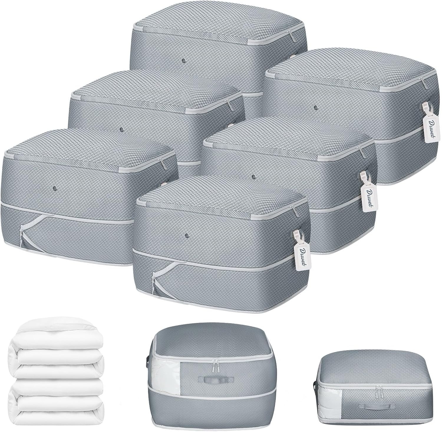 image:imageDIMJ Clothes Storage Bag 8 Pack 19L Compression Storage Bags for Sweater Closet Sheet Storage Organizer with Window Handle Compression Packing Cubes Space Saver Storage Bags with ZipperGray